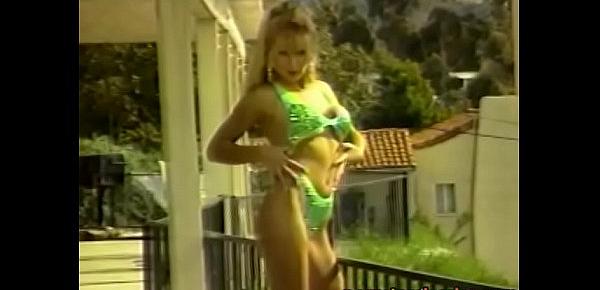  Perfect body retro blonde gets cum on tits at the pool
